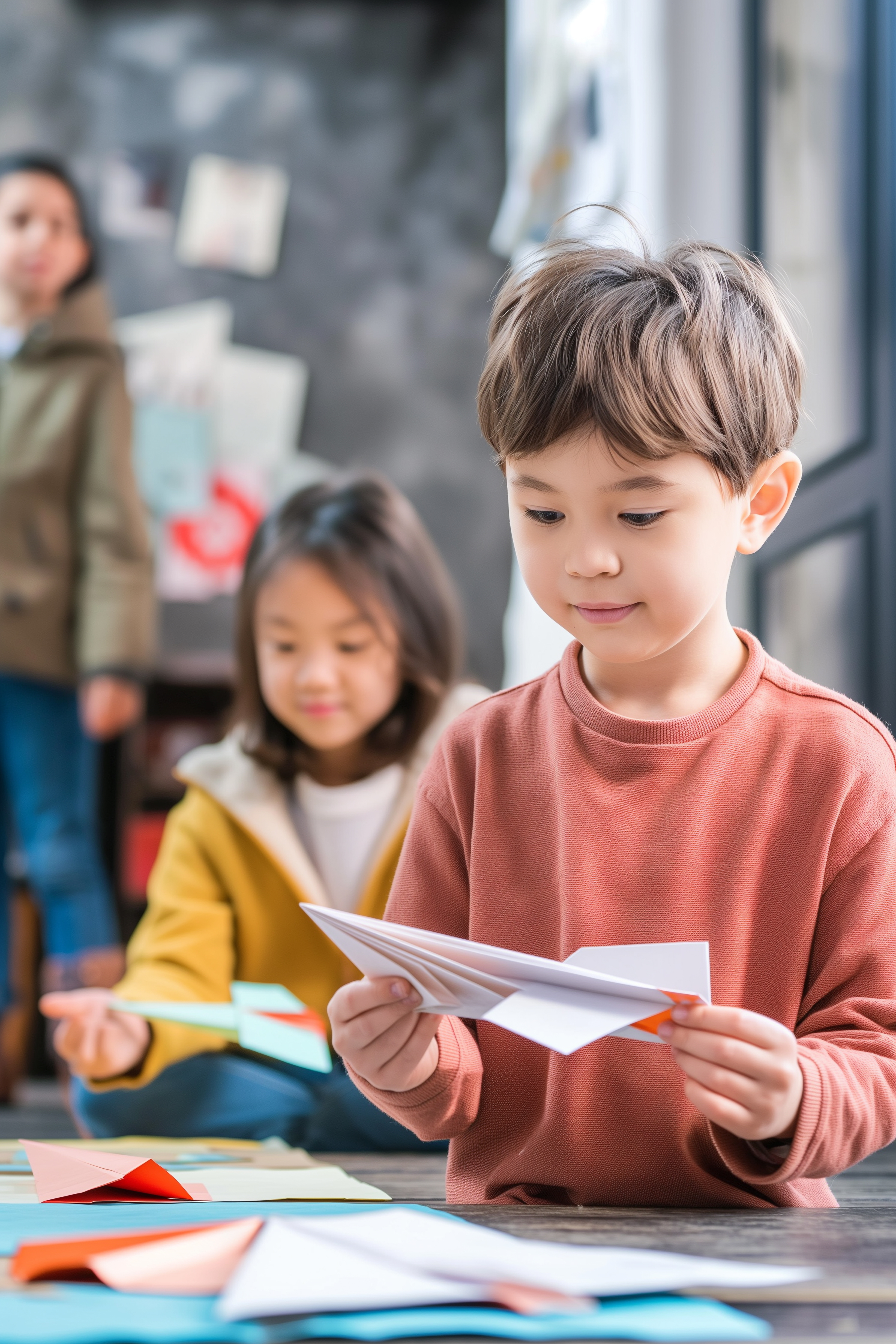 Kid playing with paper plane